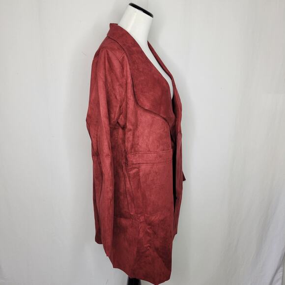 Hyfve Maroon Red Essential Mid-Length Open Jacket Trench Blazer NEW Medium - Picture 4 of 6
